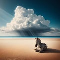 Surreal view of a zebra sitting on an empty beach Royalty Free Stock Photo