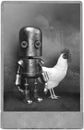 Surreal Vintage Photograph, Robot, Chicken