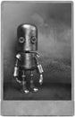 Surreal Vintage Robot Portrait, Mechanical Man