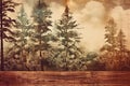 Surreal vintage wood background trees landscape generative AI