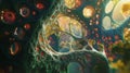 Surreal Visualization of Connected Nodes in a Growing Organic Structure in a Dreamlike Environment