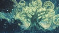 Surreal Visualization of Connected Nodes Representing Growth in an Otherworldly Tree Structure