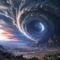 Surreal Vortex Over a Mountainous Landscape Royalty Free Stock Photo