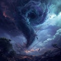 Surreal vortex storm with lightning and floating debris Royalty Free Stock Photo