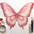 Surreal Watercolor Drawing Of Pink Butterfly Wings