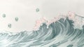A surreal wave with floating faces, blending nature and human emotion Royalty Free Stock Photo