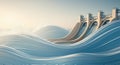 Surreal waves and dam at sunset Royalty Free Stock Photo