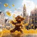 Surreal and Whimsical Brussels: Floating Chocolate-Filled Balloons and Living Manneken Pis Royalty Free Stock Photo