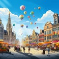 Surreal and Whimsical Brussels: Floating Chocolate-Filled Balloons and Living Manneken Pis Royalty Free Stock Photo