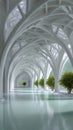 Surreal white architectural corridor with unique design elements Royalty Free Stock Photo