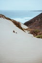 Surreal white sand dunes on the Atlantic coastline on Baia Das Gatas. North of Calhau, Sao Vicente Island Cape Verde Royalty Free Stock Photo