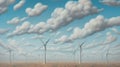 Surreal Wind Power: Realistic Painting With Twisted Clouds And Turbines