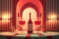 Surreal wine setting with a bottle and glasses basked in warm red tones Royalty Free Stock Photo