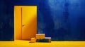 a surreal world where a yellow door, reminiscent of sunshine