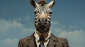 Surreal Zebra Portrait In Business Suit: A Muted Toned Illustration