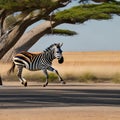 A surreal zebra with a unicorn horn, galloping through a dreamlike savannah in a world of fantasy1, Generative AI