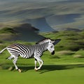 A surreal zebra with a unicorn horn, galloping through a dreamlike savannah in a world of fantasy5, Generative AI