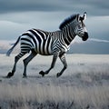 A surreal zebra with a unicorn horn, galloping through a vibrant savannah in a dreamlike world1, Generative AI