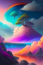 surrealism colors, epic dreamlike fantasy landscape, ultra realistic, floating in a surrealistic sky, AI Generative Illustration