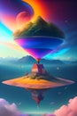 surrealism colors, epic dreamlike fantasy landscape, ultra realistic, floating in a surrealistic sky, AI Generative Illustration