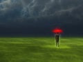 Surrealism. Man with red umbrella Royalty Free Stock Photo