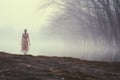 Surrealism and mysticism invisible figure in the fog on the lake shore Royalty Free Stock Photo