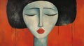 Surrealist Abstract Painting: Serene Blue Crying Figure In Orange And Gray