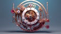 A surrealist clock design in which the gears and springs inside a clock mechanism are deformed. It reflects a sense of