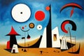 Surrealist landscape with modern arrangements of houses and sky, AI generated
