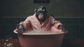 Surrealist Photography: Chimp In A Big Tub With Long Sleeve Shirt Royalty Free Stock Photo