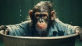 Surrealist Photography: Chimp In A Big Tub With Long Sleeve Shirt Royalty Free Stock Photo