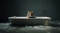 Surrealist Photography: Tiger In A Big Tub With Long Sleeve Shirt