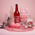 Surrealist still life with pink expensive objects