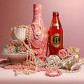 Surrealist still life with pink expensive objects