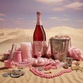 Surrealist still life with pink expensive objects