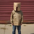 Surrealist Subconsciousness: A Humorous Tableau Of A Man In A Brown Paper Bag Royalty Free Stock Photo