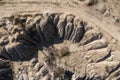 Surrealistic aerial image of abandoned opencast mine