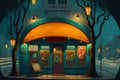 Surrealistic cafe in dreamlike fairytale art nouveau style. Surreal caffeteria in vintage style. Generated AI.