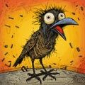 Surrealistic Cartoon: A Little Crow With Bad Hair