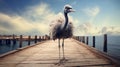 Surrealistic Celebrity Photography: Ostrich On Old Pier