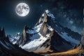 Surrealistic Full Moon Cresting Over a Jagged Mountain Peak - Countless Stars Speckling the Expansive Night Sky Royalty Free Stock Photo