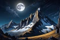 Surrealistic Full Moon Cresting Over a Jagged Mountain Peak - Countless Stars Speckling the Expansive Night Sky Royalty Free Stock Photo