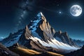 Surrealistic Full Moon Cresting Over a Jagged Mountain Peak - Countless Stars Speckling the Expansive Night Sky Royalty Free Stock Photo