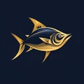 Surrealistic Gold Outlined Tuna Vector Logo - Serene Maritime Themes