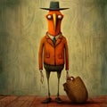 Surrealistic Horror Bird With Suitcase: An Animated Film Pioneer\'s Portraitures With Hidden Meanings Royalty Free Stock Photo