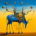 Surrealistic image with abstract blue deer in Salvador Dali style. AI generated illustration