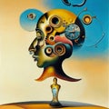 Surrealistic image with abstract head in Salvador Dali style. AI generated illustration