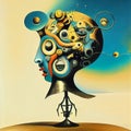 Surrealistic image with abstract head in Salvador Dali style. AI generated illustration