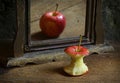 Surrealistic image with apple reflecting in the mirror. Royalty Free Stock Photo