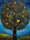 Surrealistic Image of a Tree of Life with petals of hearts.